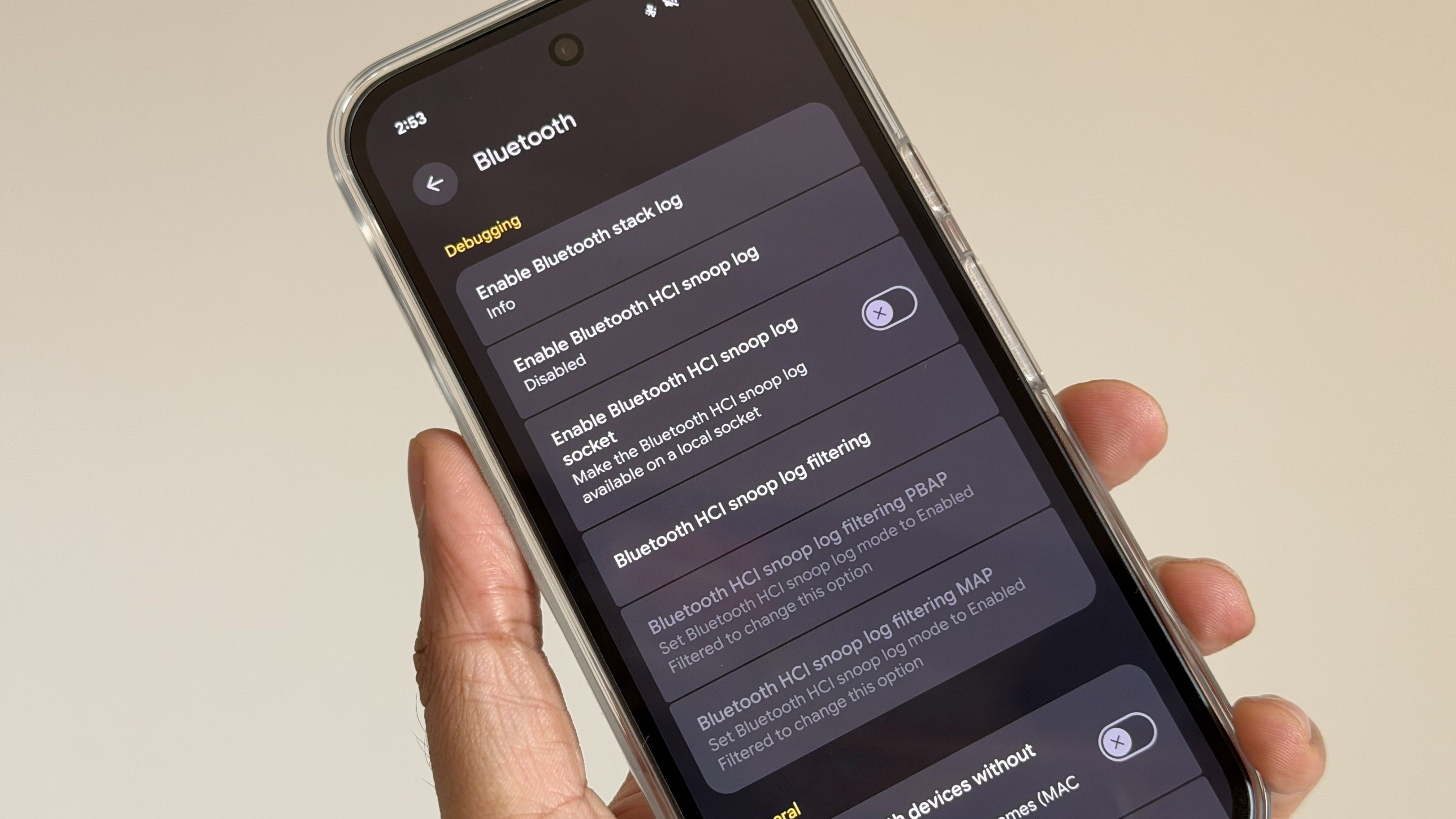 Developer options on Android 17