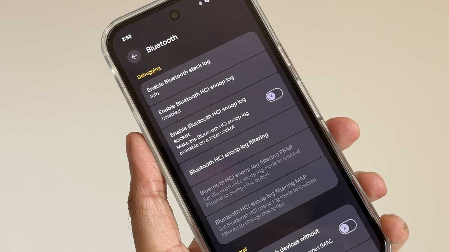 Developer options on Android 17