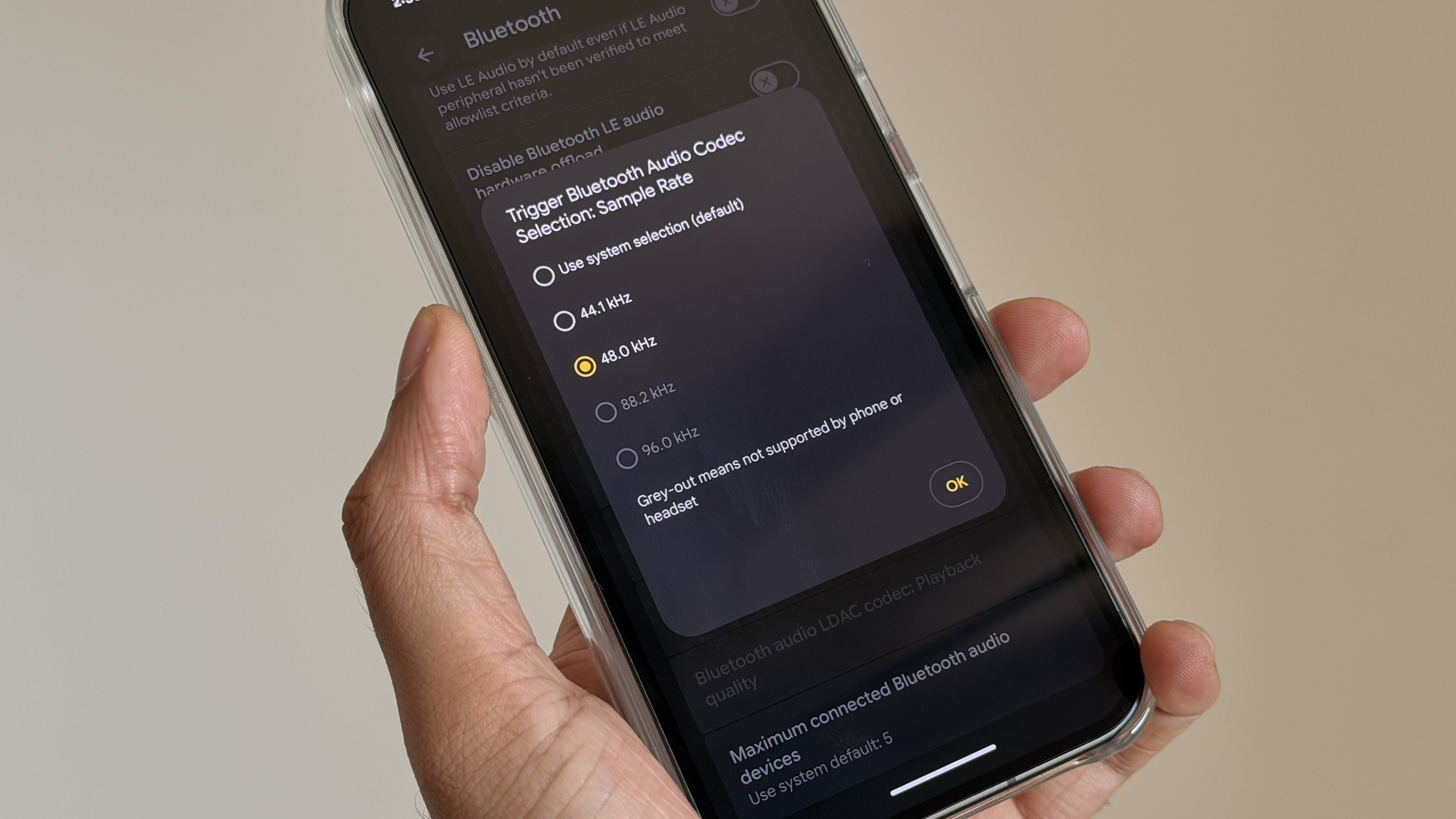 Bluetooth codec settings on Pixel 11
