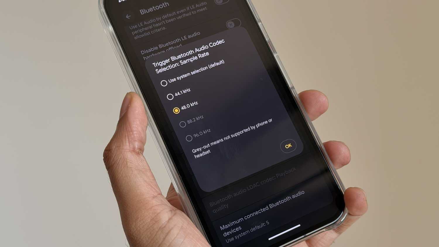 Bluetooth codec settings on Pixel 11