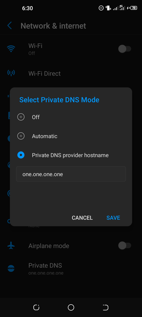 Inserisci il nome host DNS privato