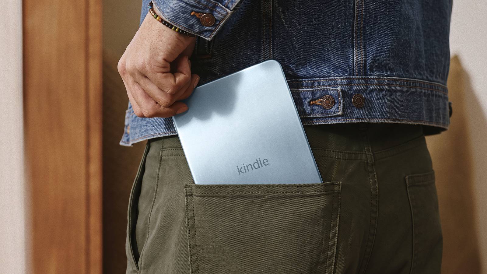 The new aluminum Kindle in a pocket.
