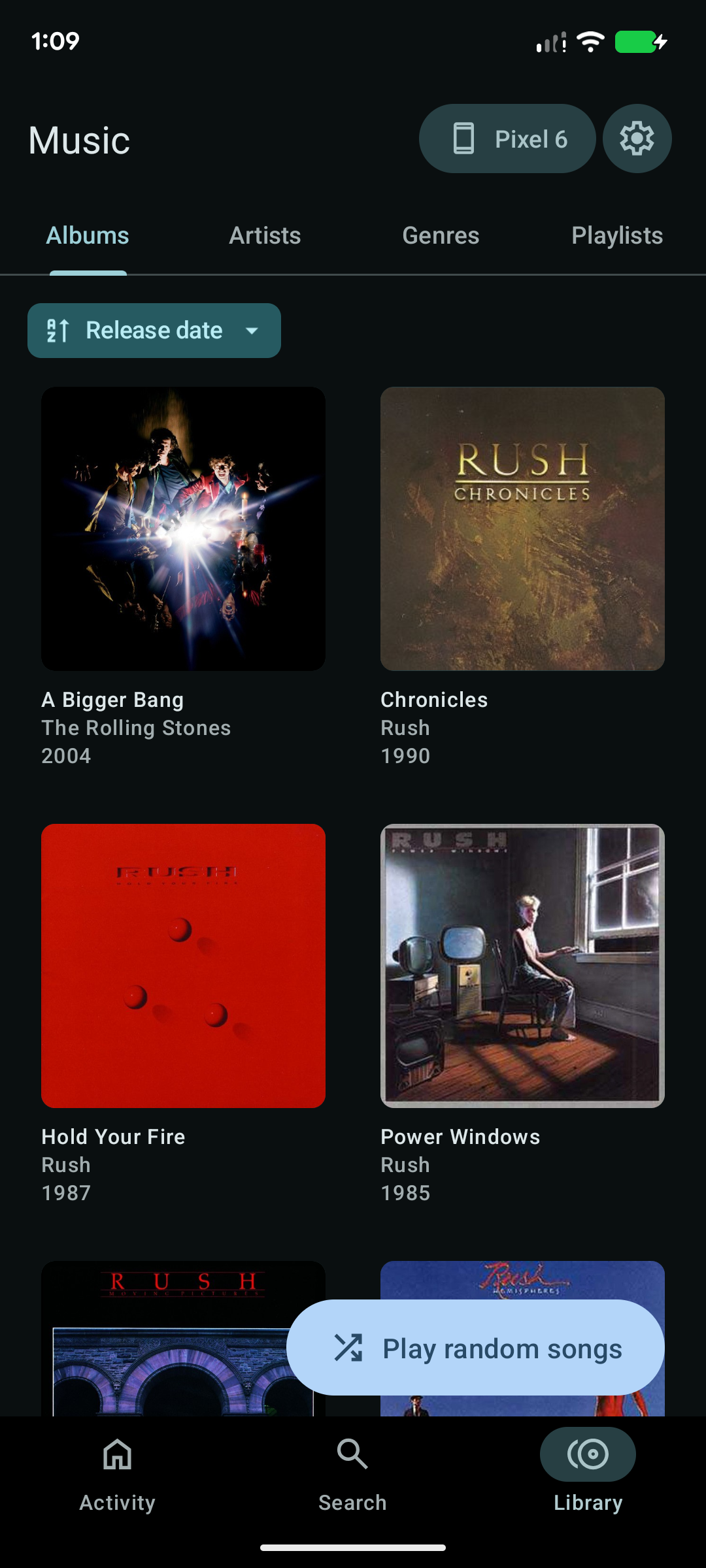 LineageOS 24 Music app showing album screen