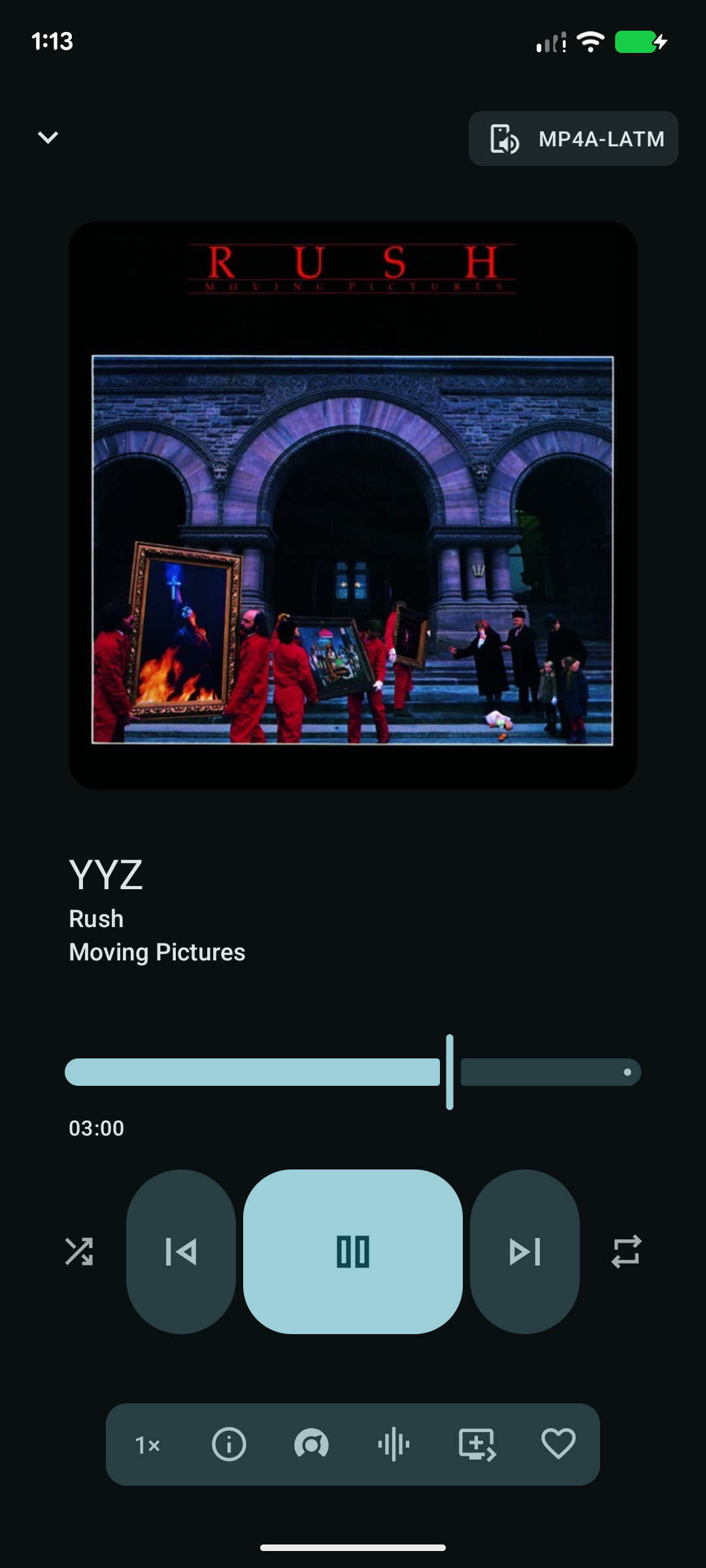 LineageOS 24 Music app showing Now Playing screen