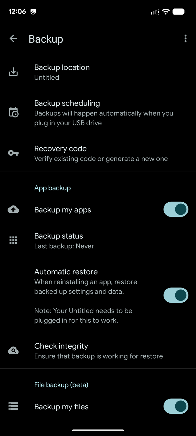 LineageOS 24 Seedvault backup settings