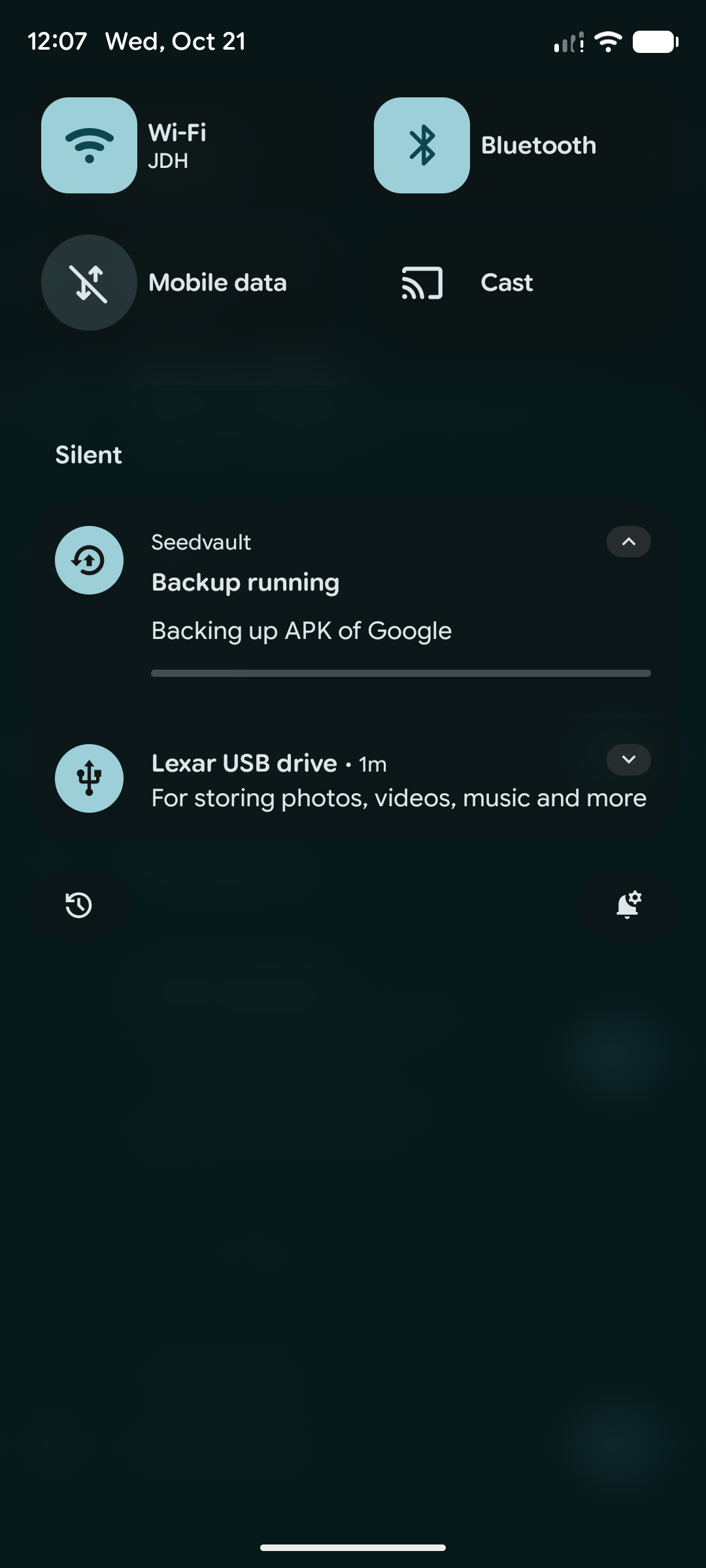 LineageOS 24 Seedvault backup status