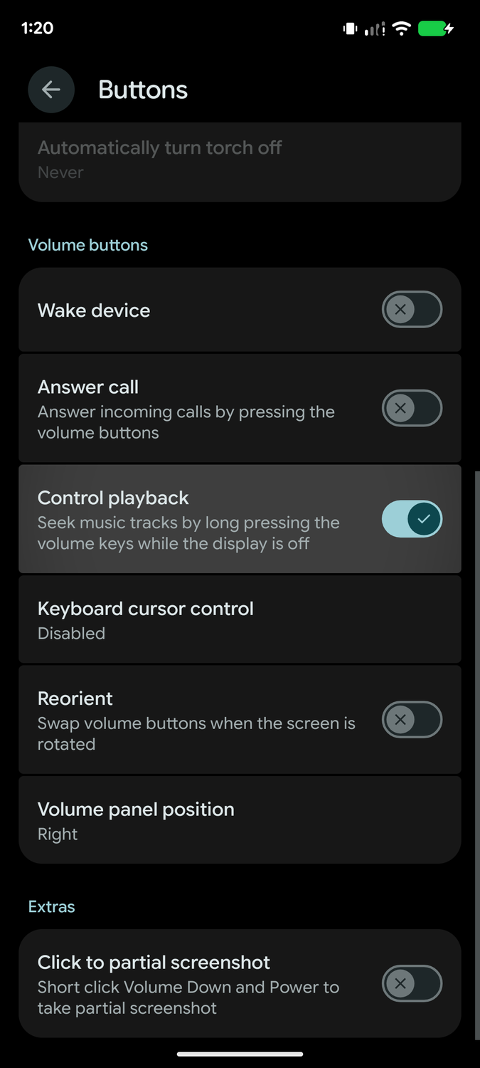 LineageOS 24 Button setting to enable volume buttons to control playback