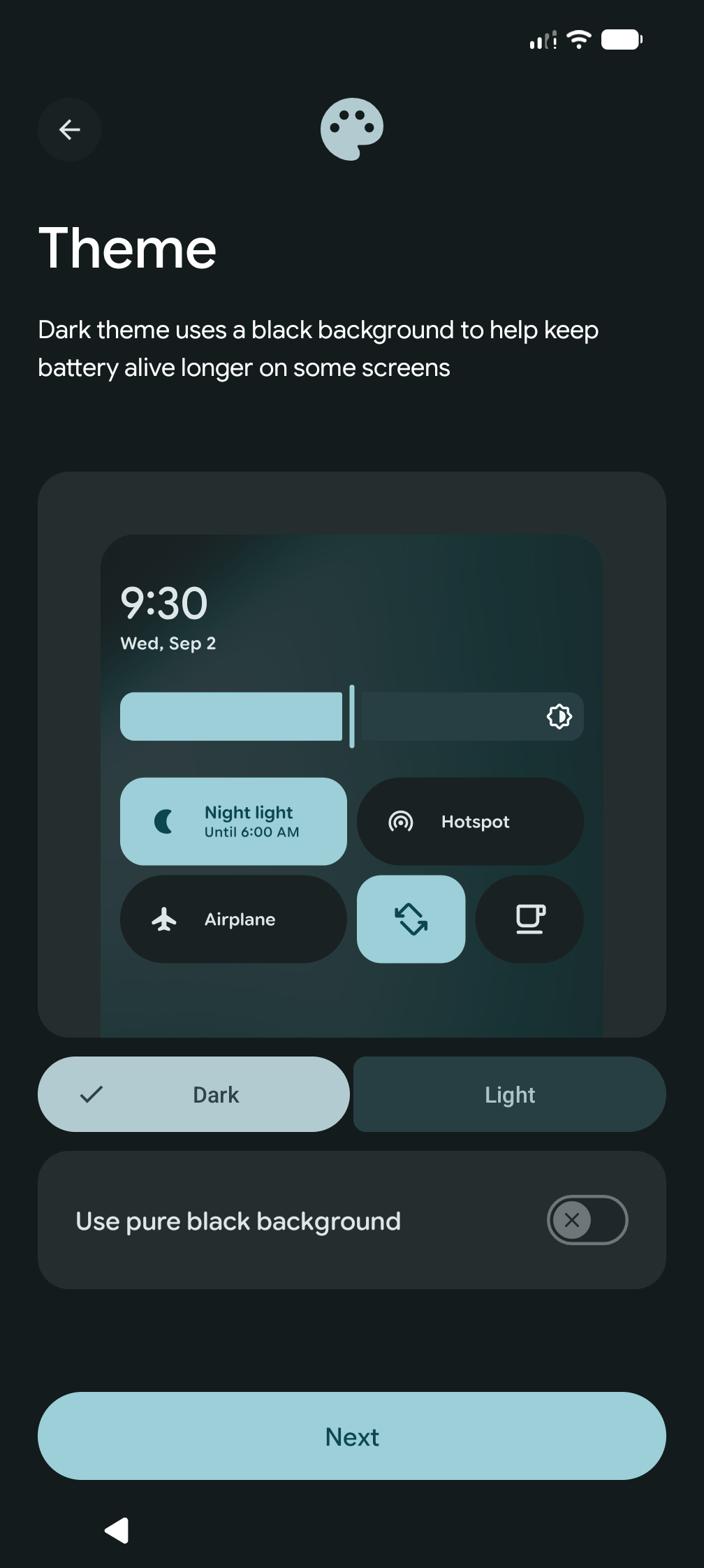 Device theme selection during LineageOS 26 setup