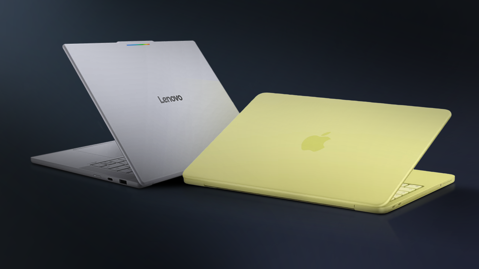 Googlebook and MacBook laptops shown side by side.