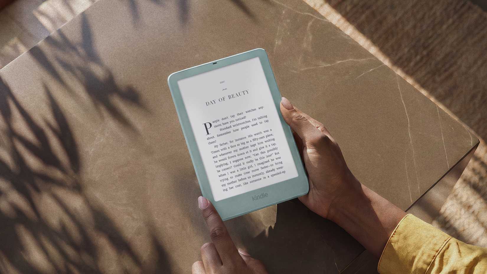 The new Kindle Paperwhite Signature Edition in Seaglass Green.