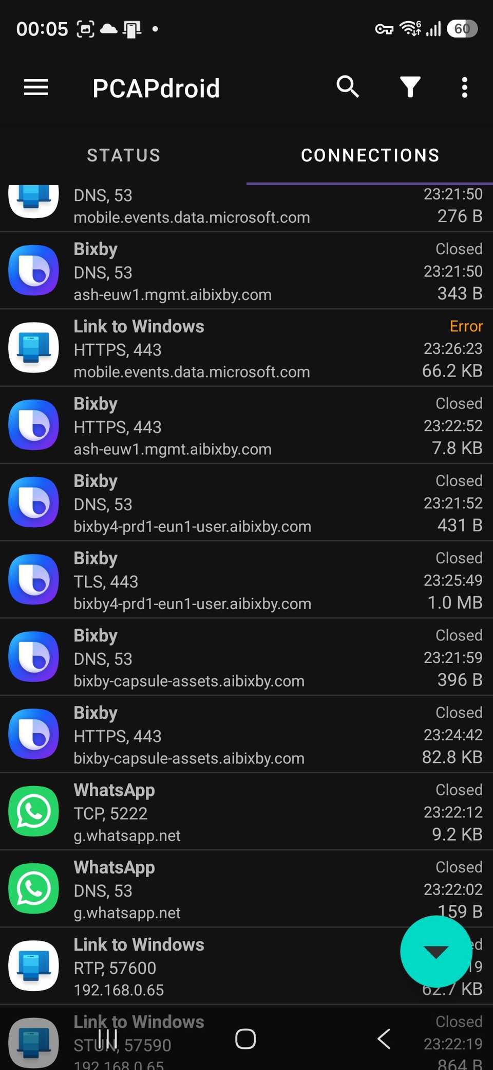 Elenco delle connessioni PCAPdroid