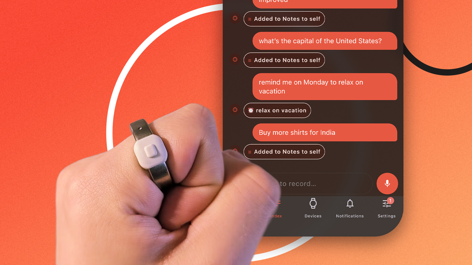 Сравнение инструментов Pebble Index и Google Keep для быстрых заметок Кольцо Pebble Index 01 и интерфейс мобильного приложения с голосовыми заметками