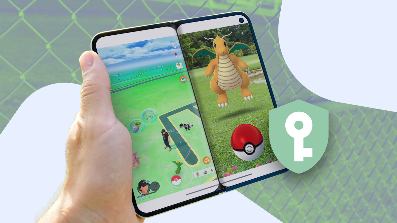 Pixel Fold running two Pokémon Go sessions side by side.