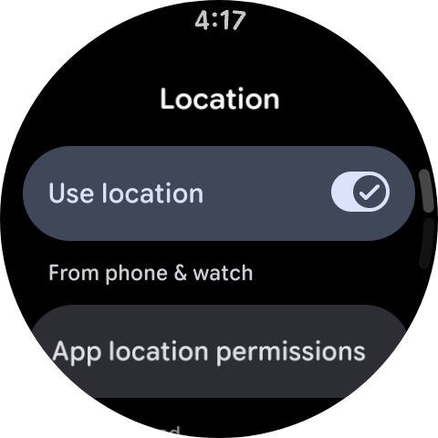 Pixel Watch screenshot of the location settings