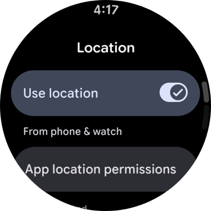 Pixel Watch screenshot of the location settings