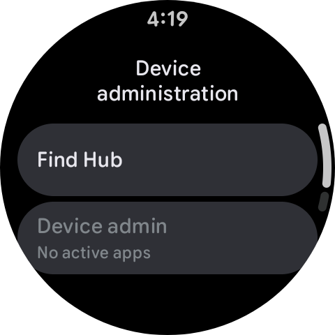 Pixel Watch screenshot of the device administration menu in security settings