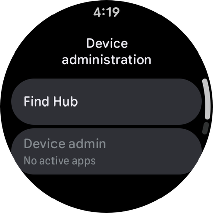 Pixel Watch screenshot of the device administration menu in security settings