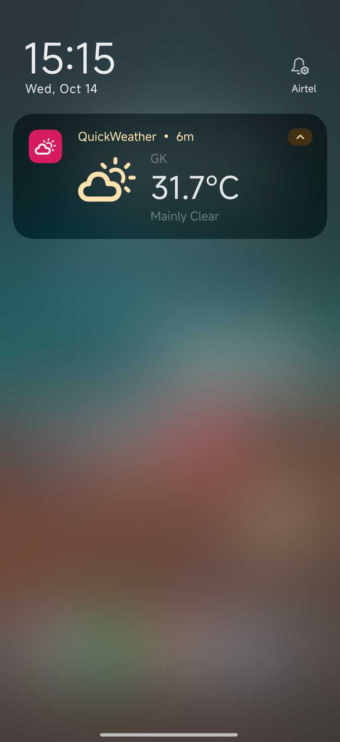 Quick Weather showing temperature in notification shade