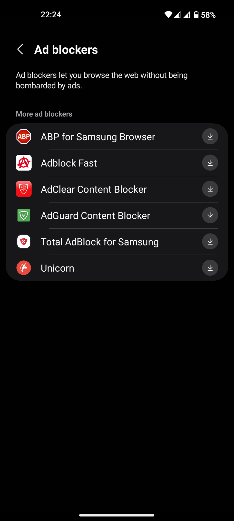 Browser Samsung con interfaccia aggiuntiva per app Android