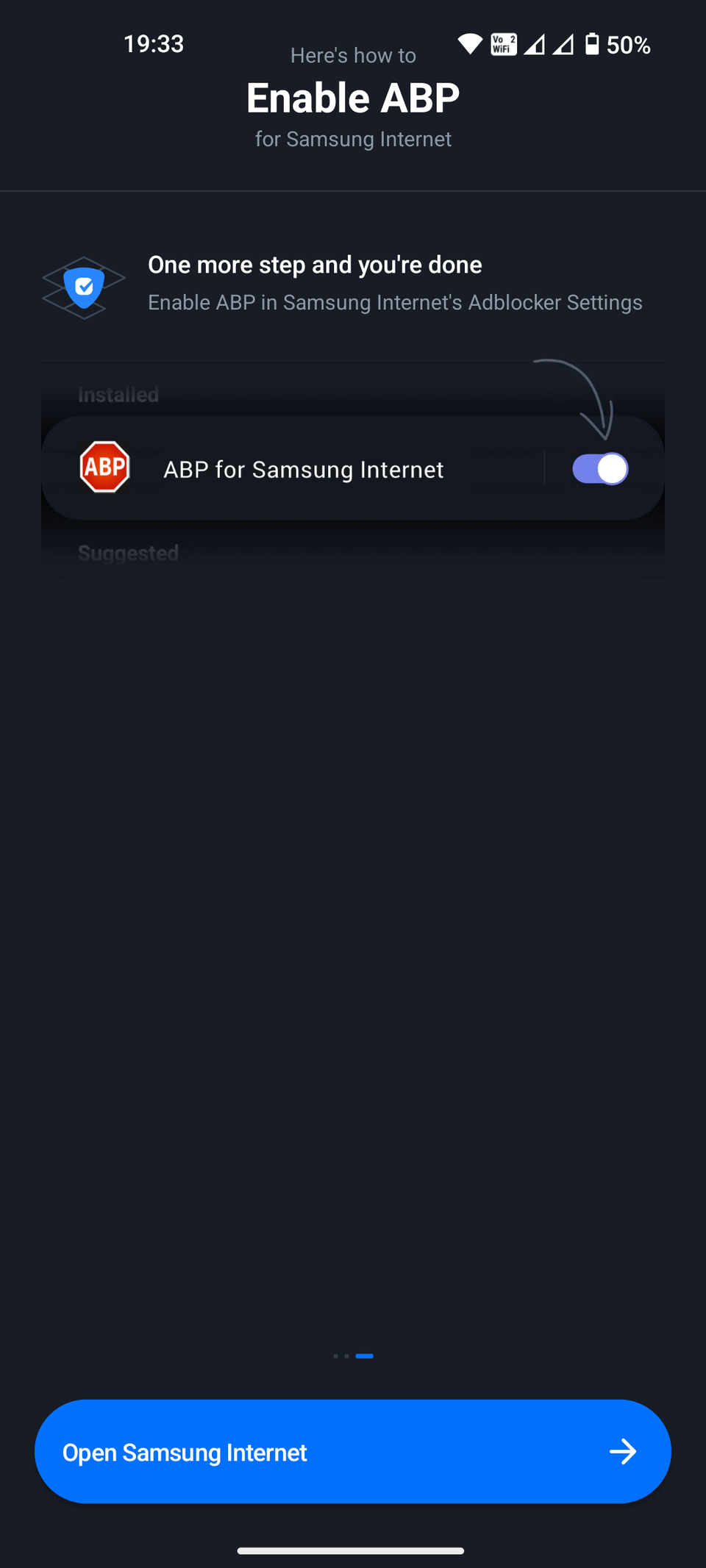 Browser Samsung con interfaccia aggiuntiva per app Android