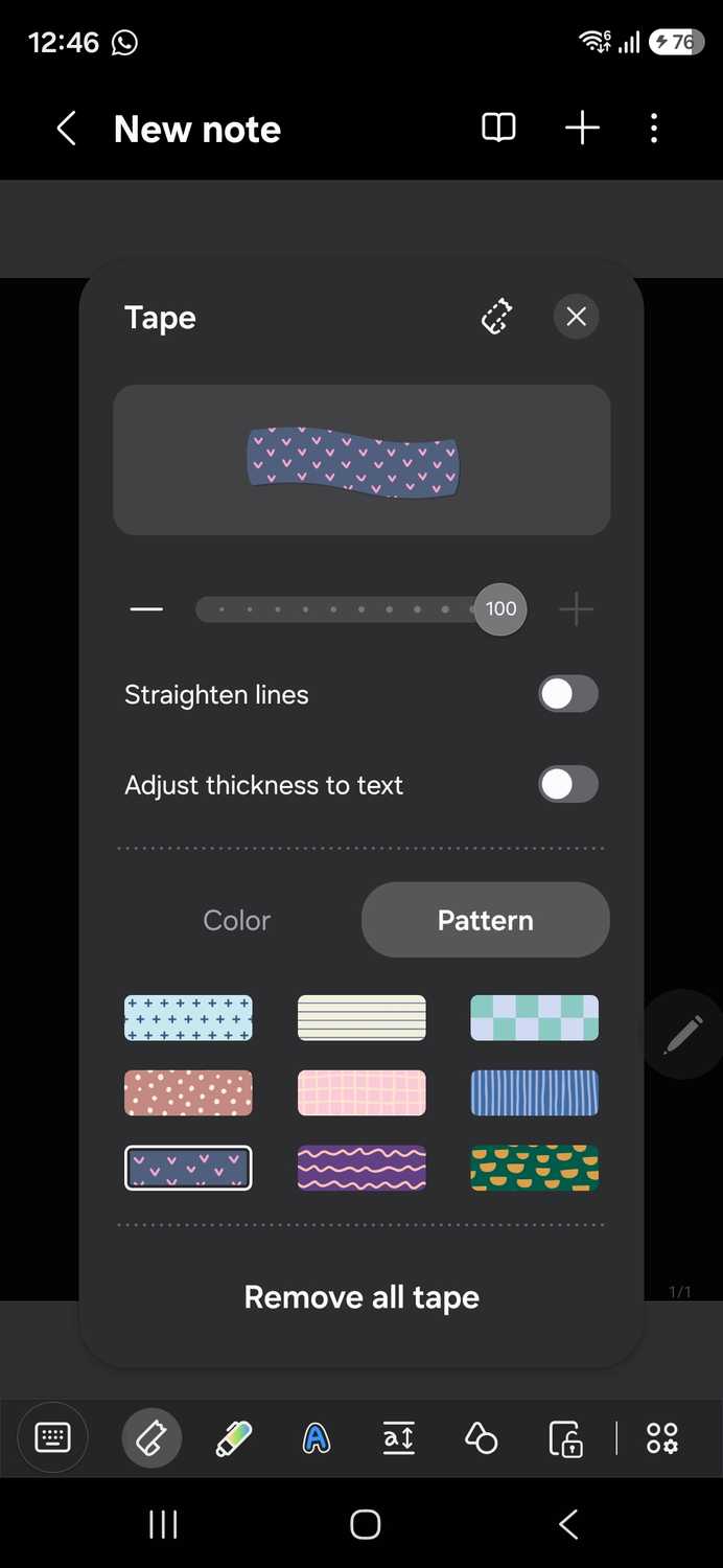 Samsung Notes tape tool