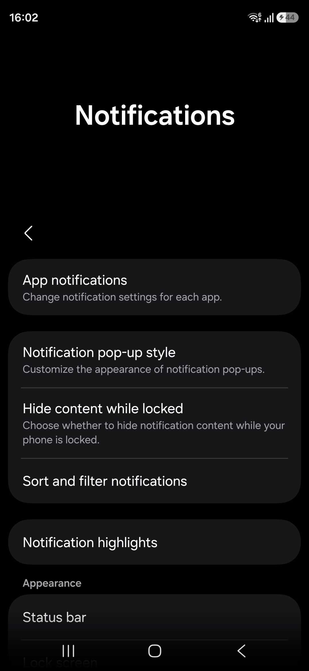 Samsung notification settings