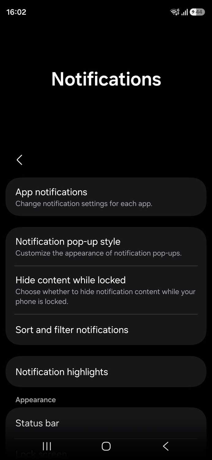 Samsung notification settings
