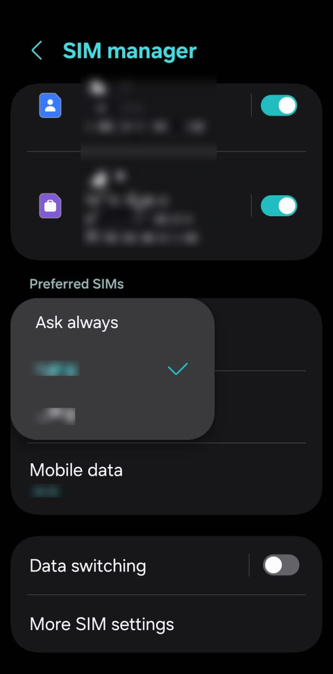 Samsung SIM manager preferred sim