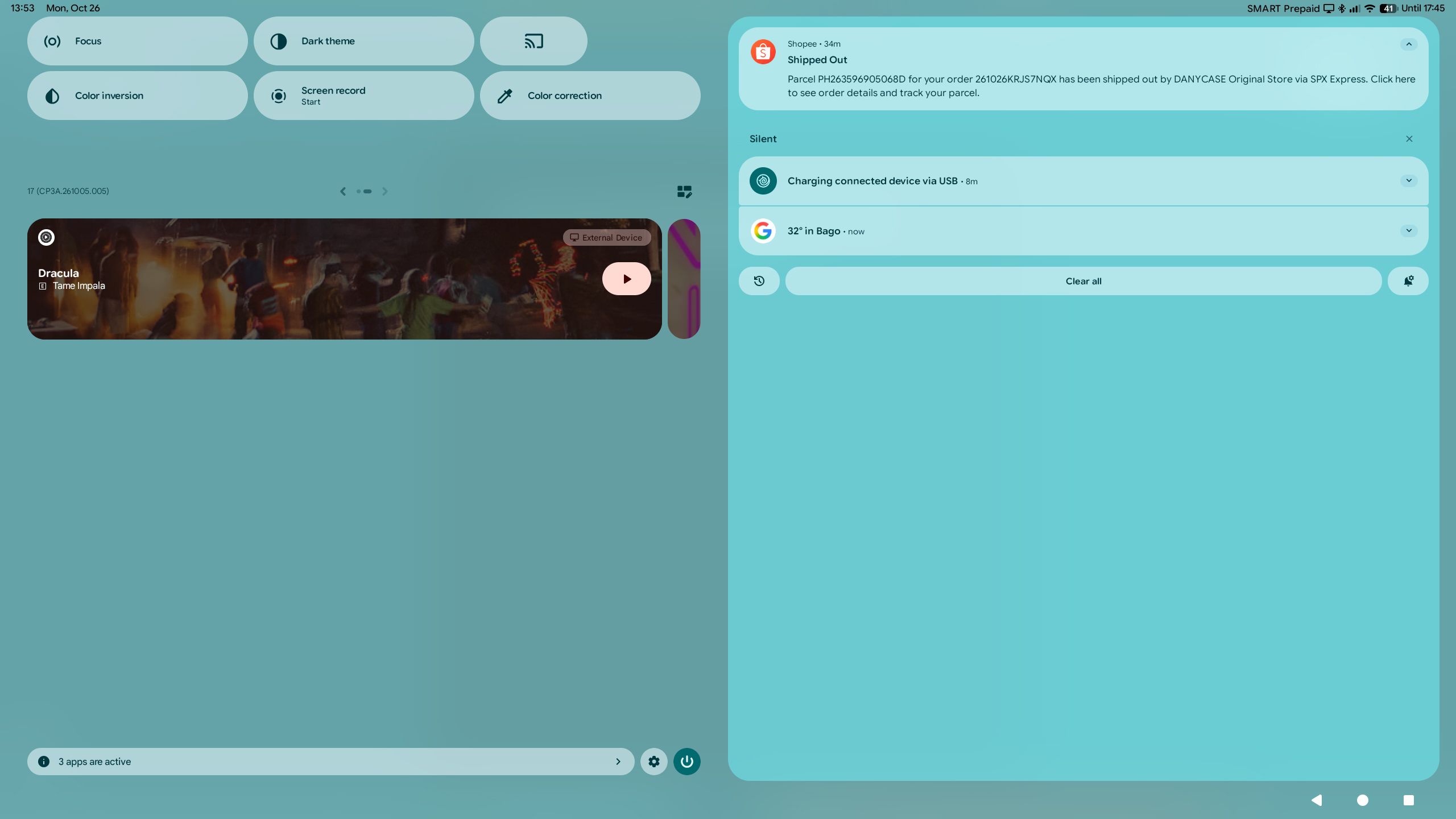 Quick Settings on Android Desktop Mode on a Google Pixel phone