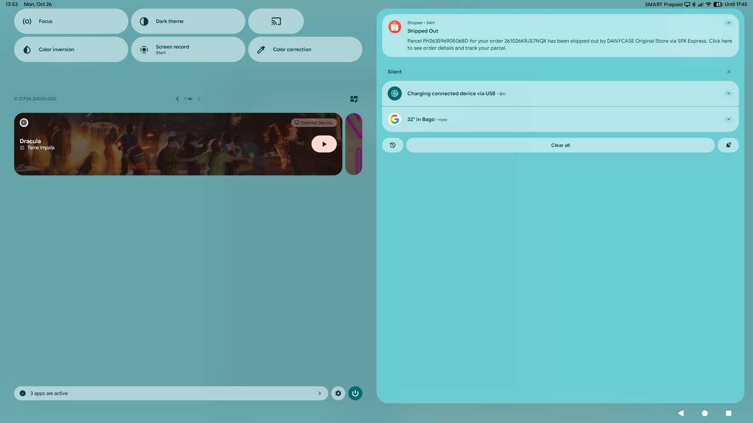 Quick Settings on Android Desktop Mode on a Google Pixel phone