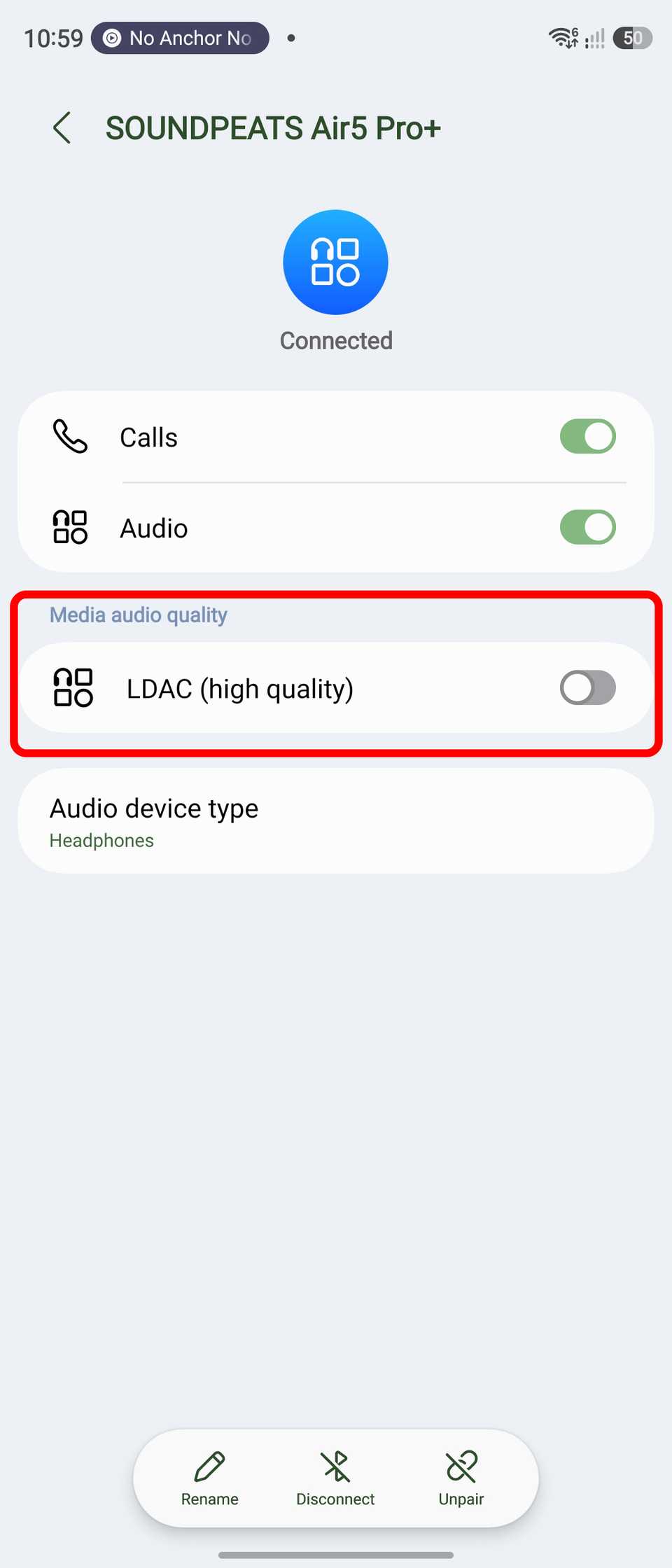 Bluetooth device menu in Samsung Galaxy Z Flip