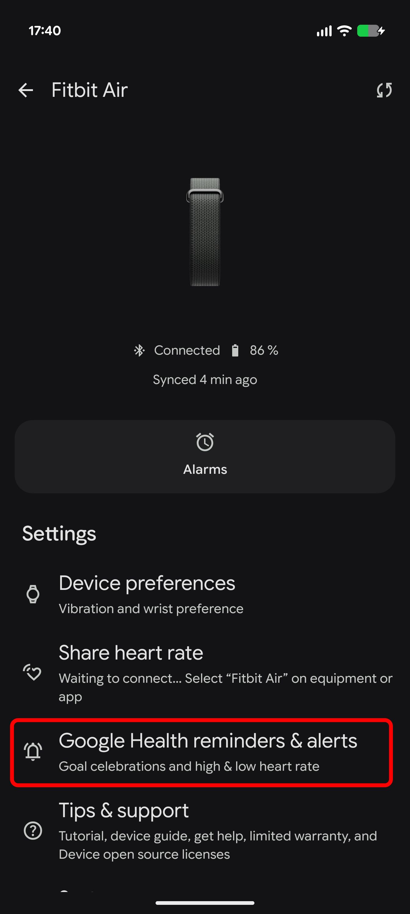 Google Health app with Fitbit Air as main device