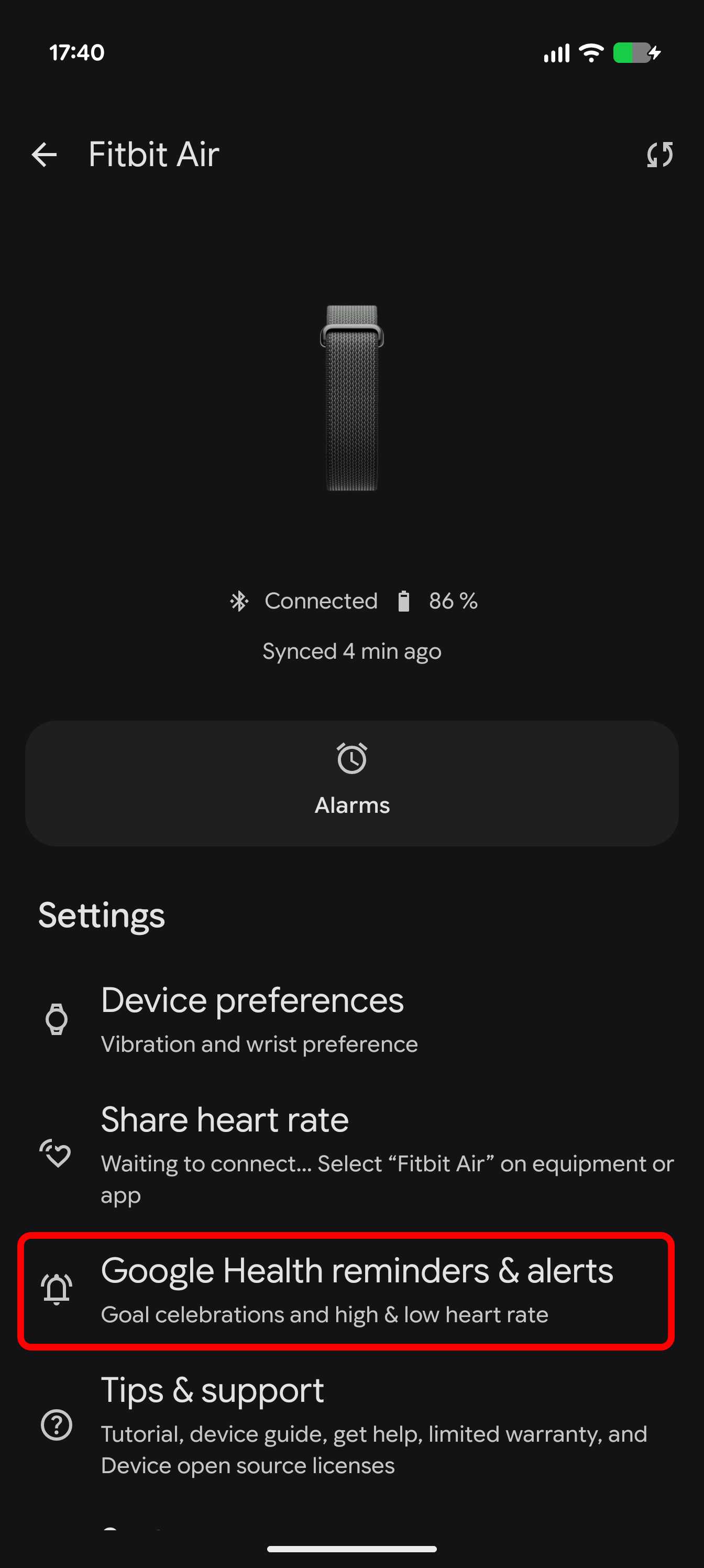 Google Health app with Fitbit Air as main device