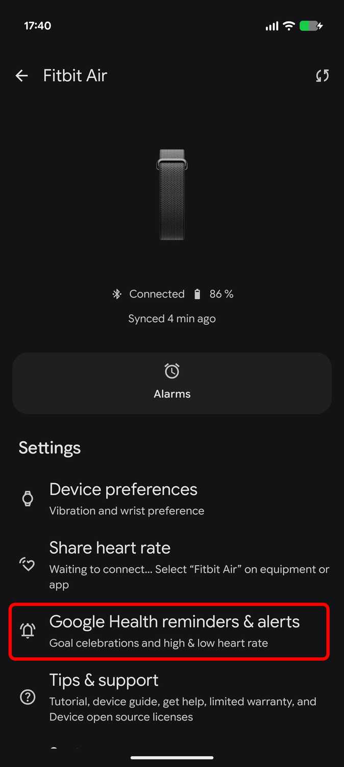 Google Health app with Fitbit Air as main device