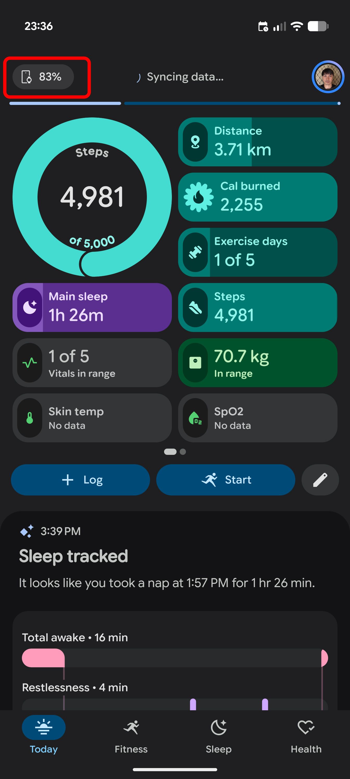 Google Health app with Fitbit Air as main device