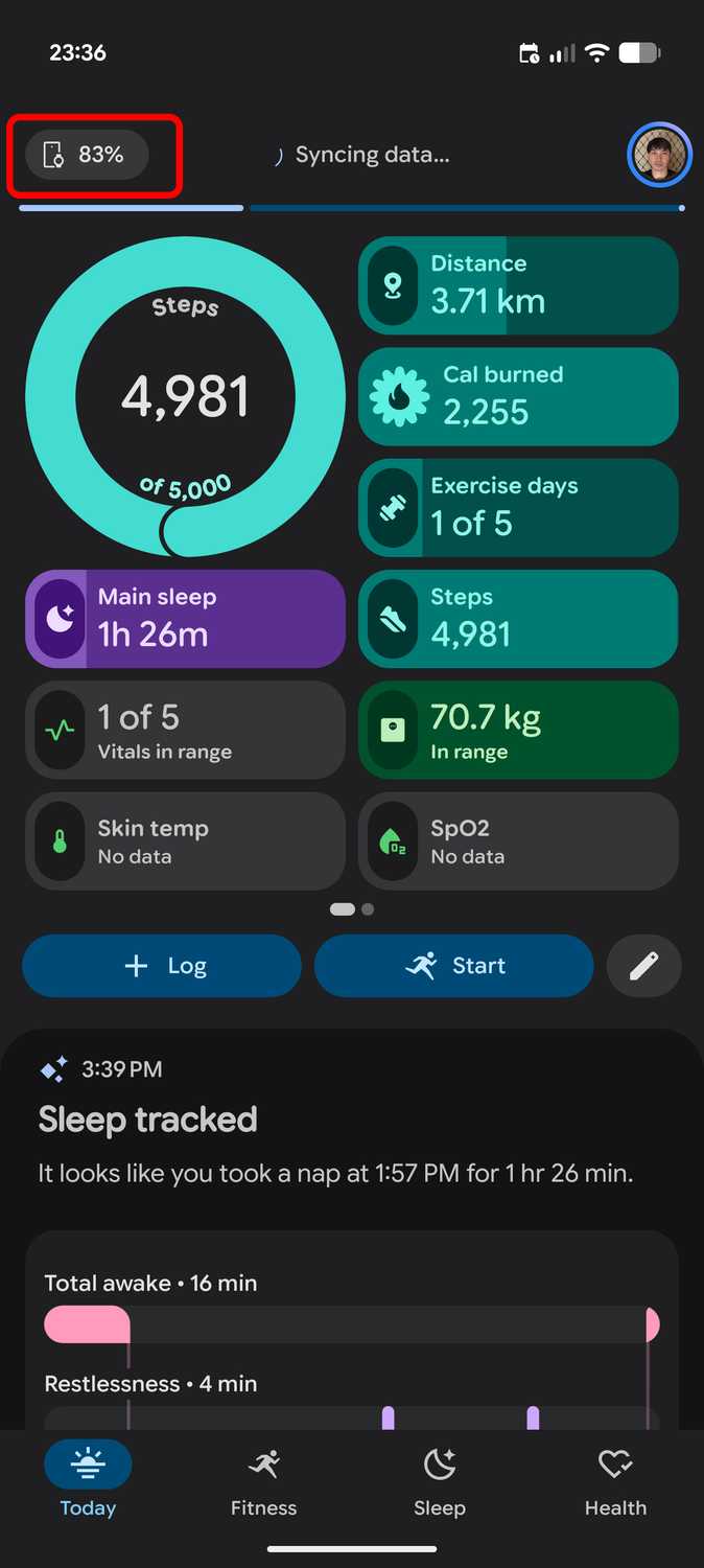 Google Health app with Fitbit Air as main device
