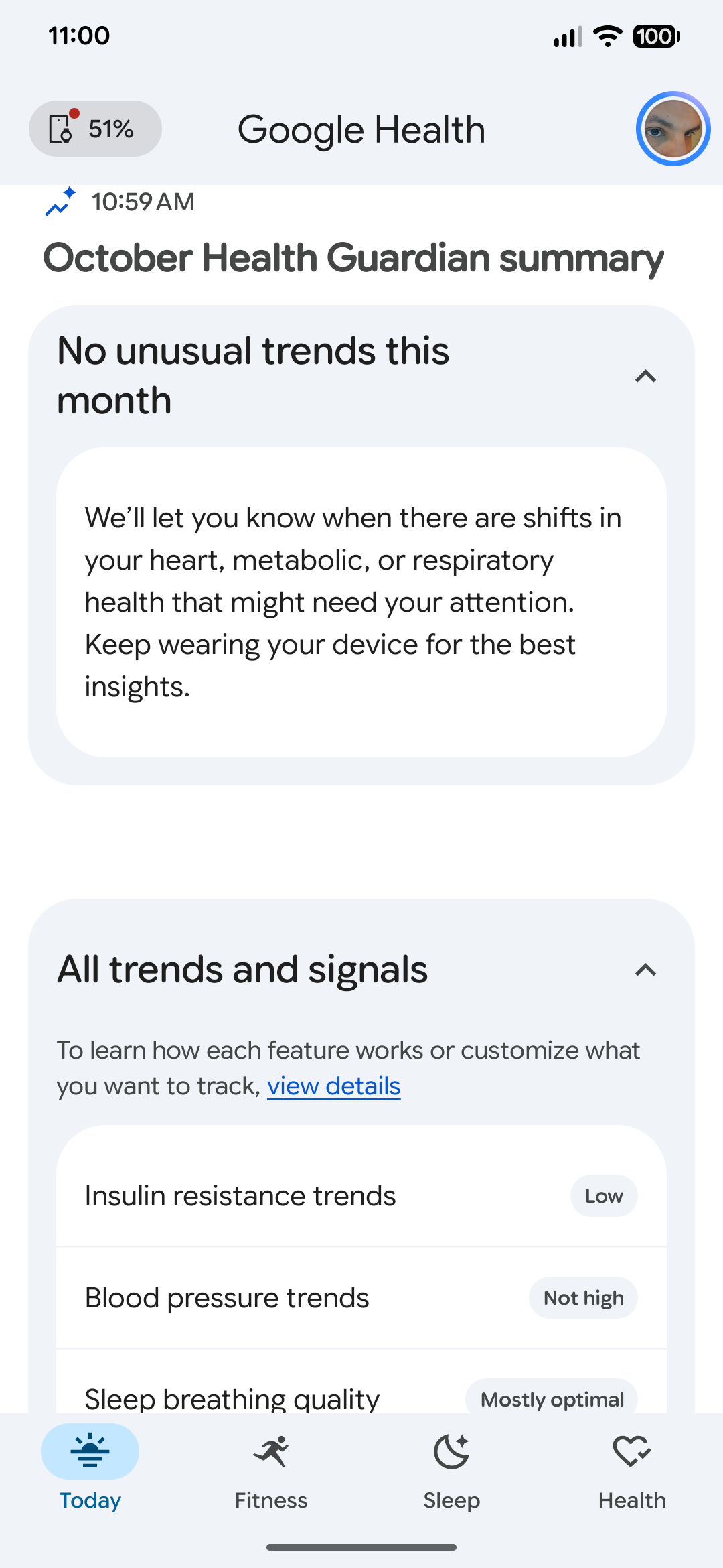 Screenshot of the Health Guardian's summary report