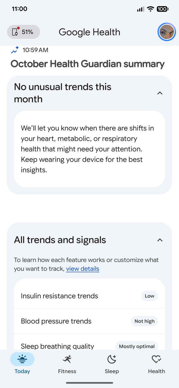 Screenshot of the Health Guardian's summary report