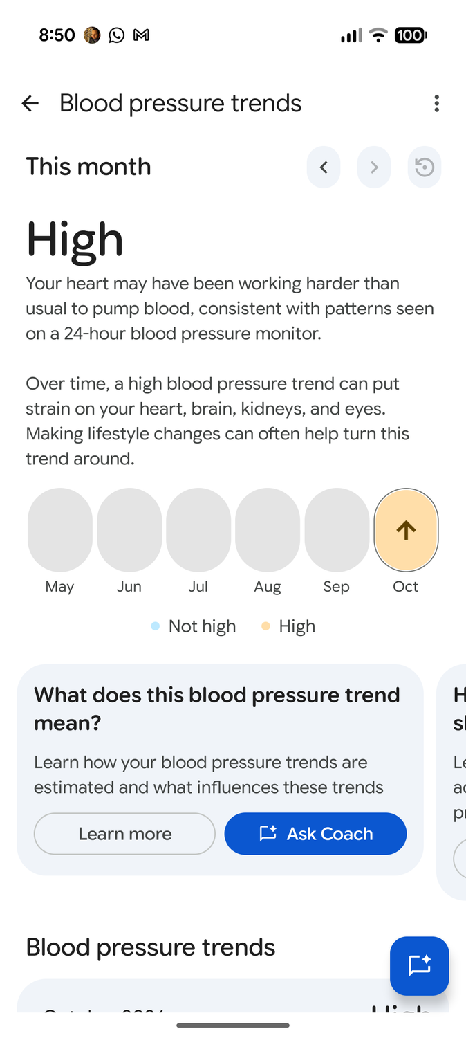 Screenshot of the Health Guardian's report for blood pressure
