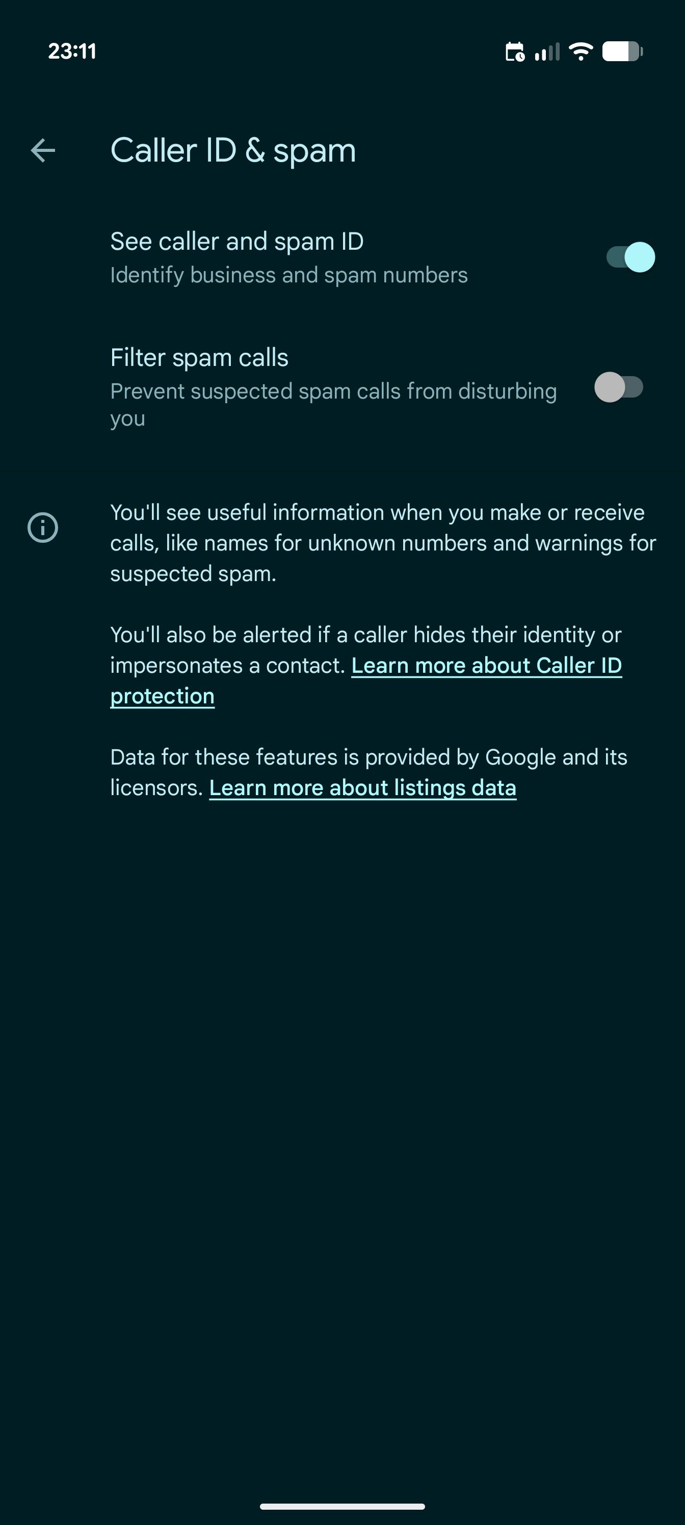 Google Phone dialer Caller ID and Spam protection feature