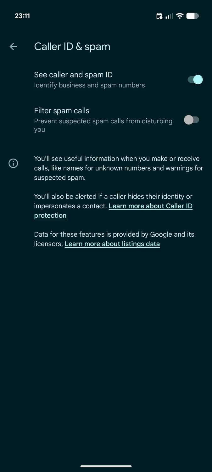 Google Phone dialer Caller ID and Spam protection feature