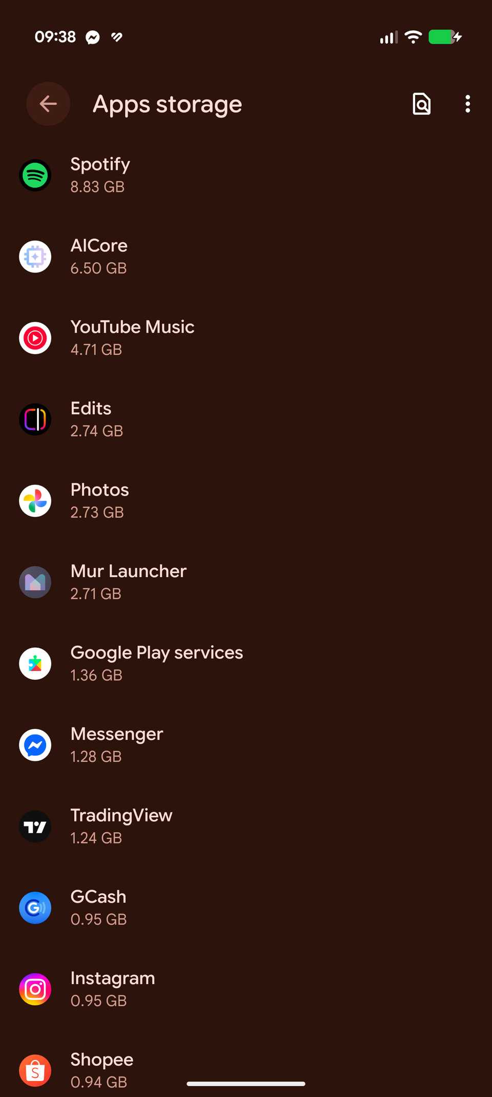 Apps storage settings on a Google Pixel 9 Pro XL