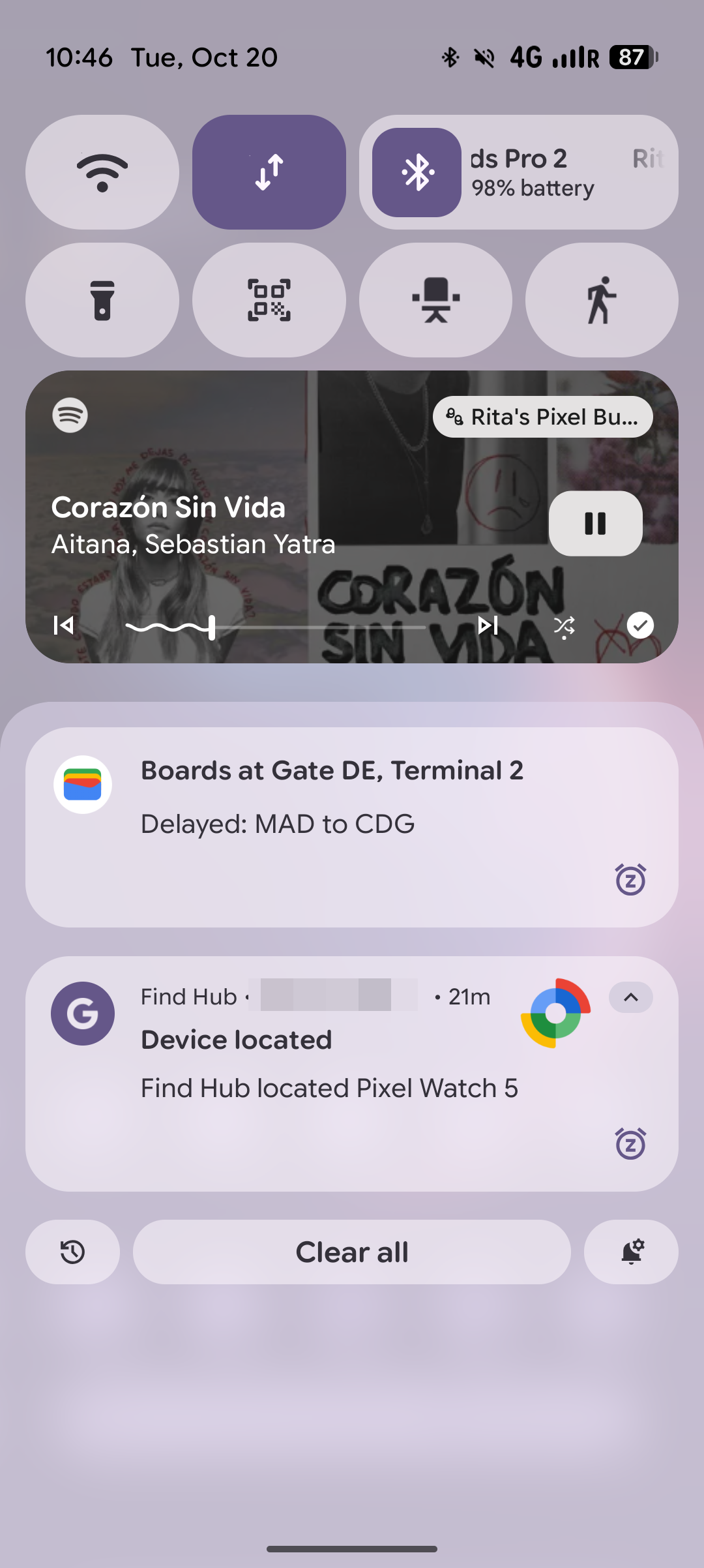Screenshot of a notification saying the Pixel Watch 5 has been located