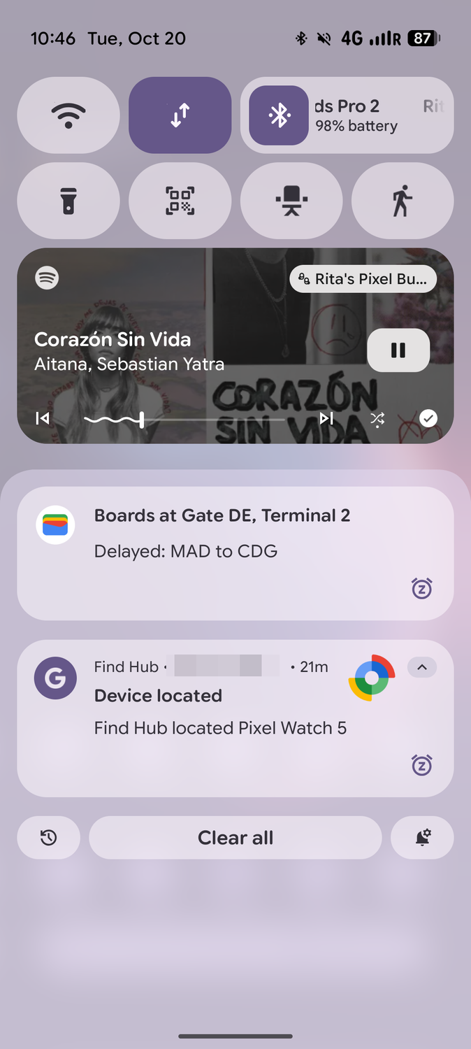 Screenshot of a notification saying the Pixel Watch 5 has been located