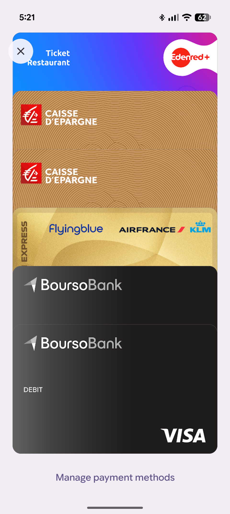 Screenshot of Google Wallet's confusing card stack