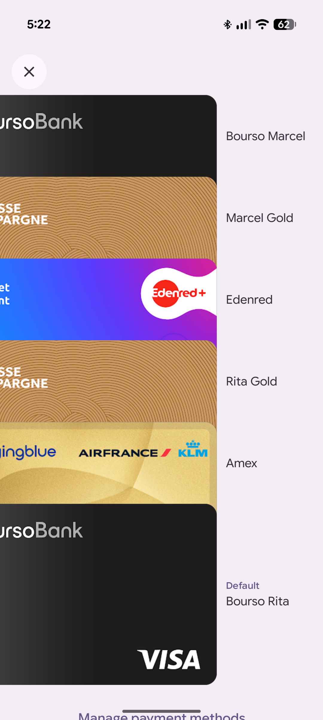 Screenshot of Google Wallet's card stack after reordering