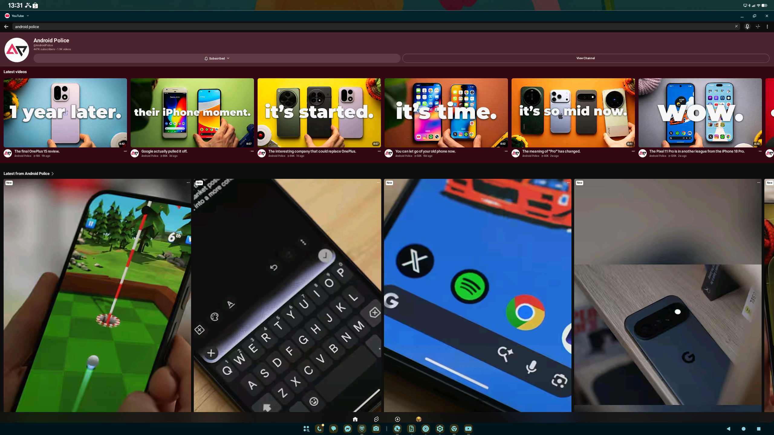YouTube on Android Desktop Mode on a Google Pixel phone