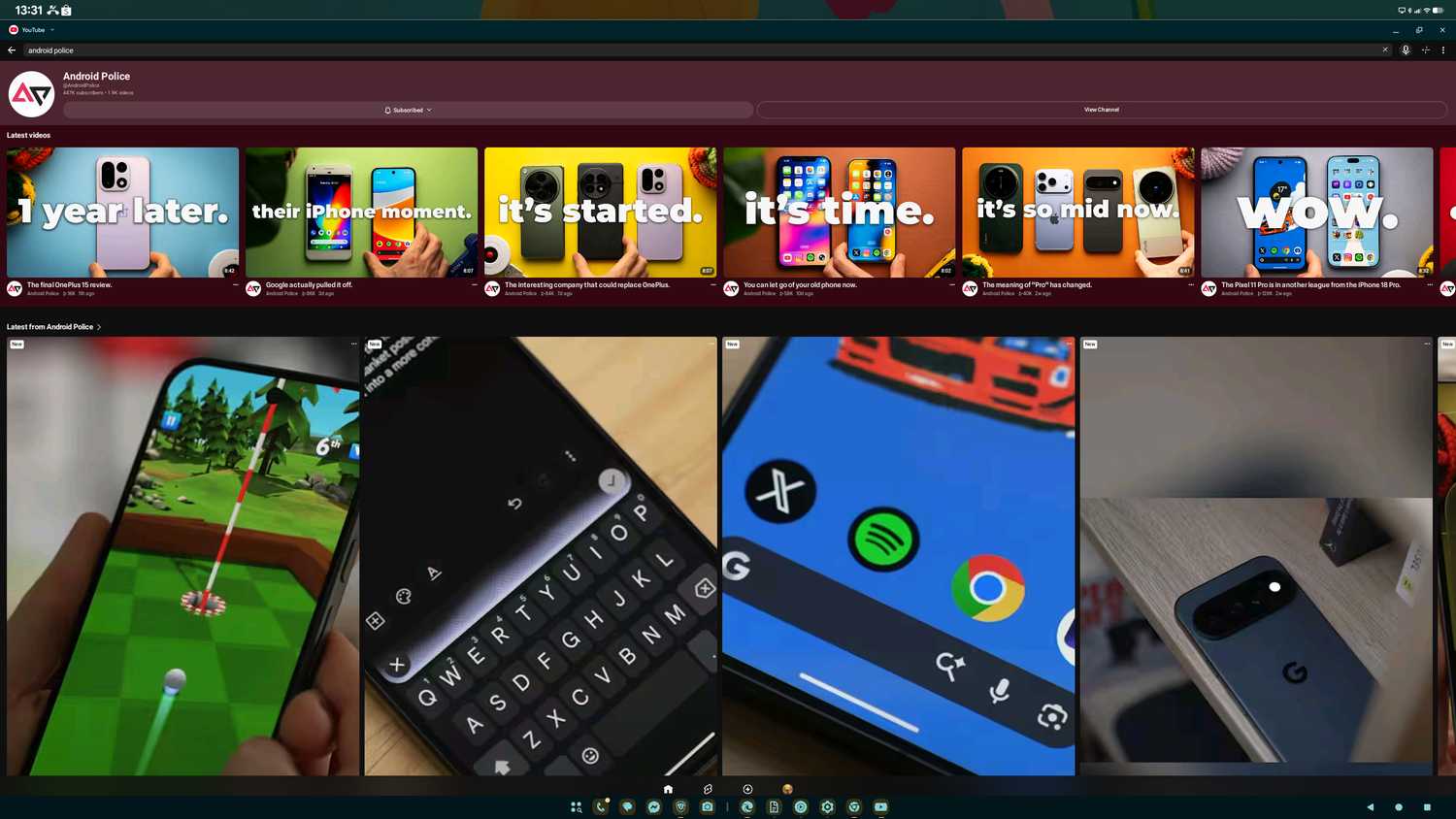 YouTube on Android Desktop Mode on a Google Pixel phone
