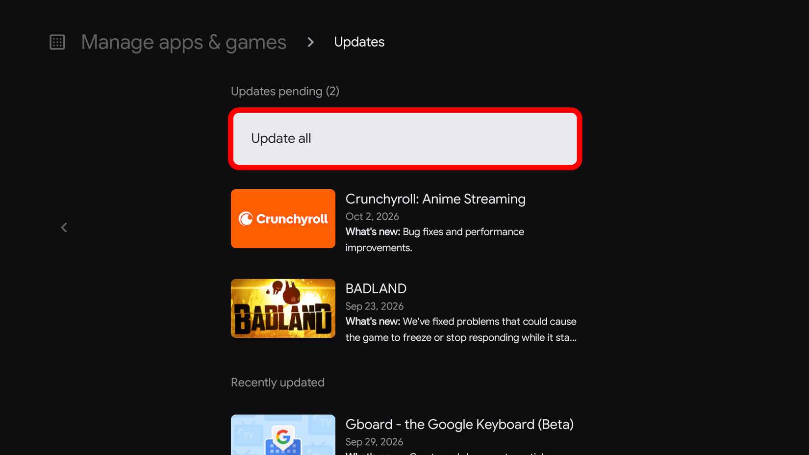 Google TV Streamer updating apps