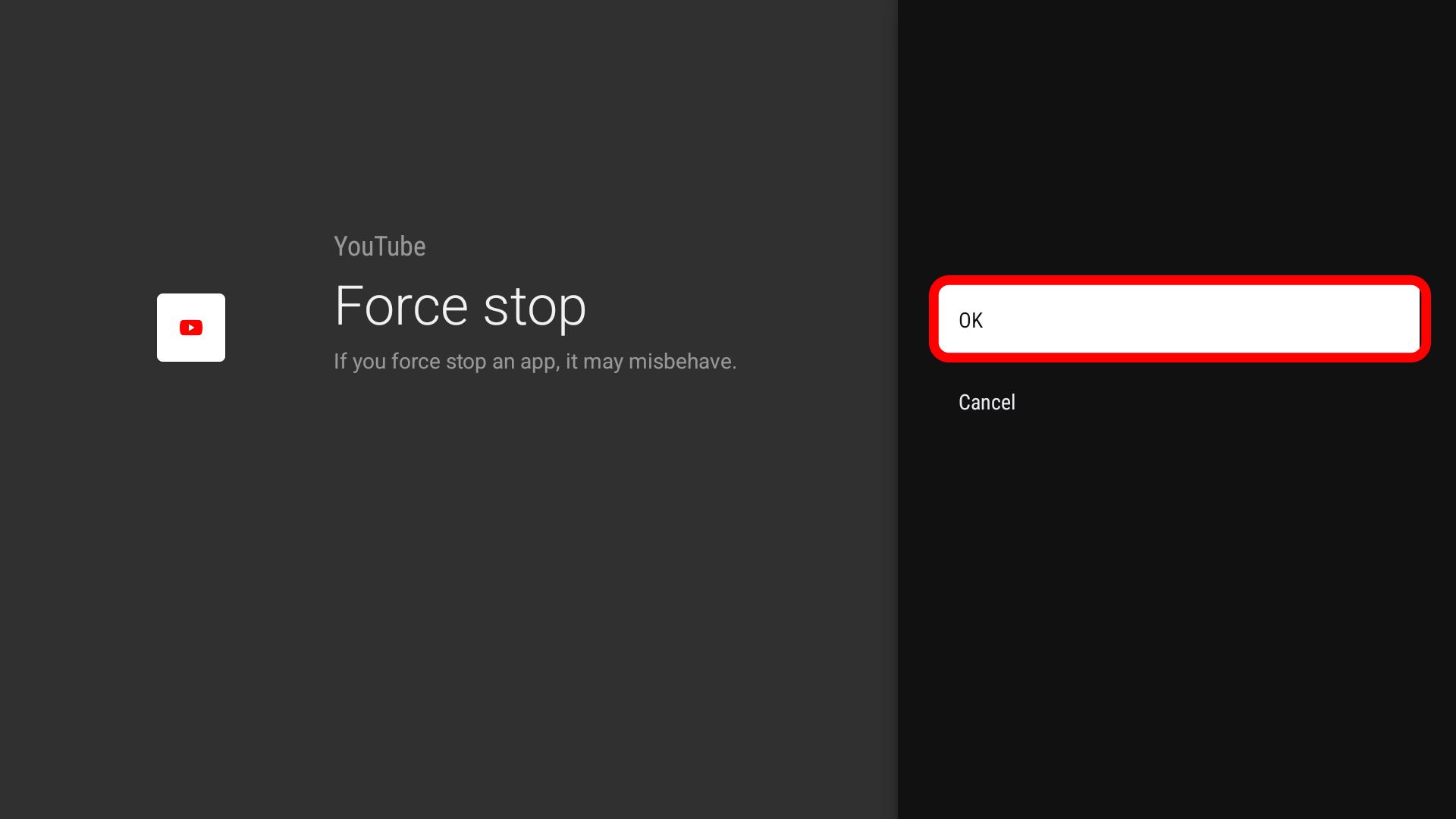 Google TV Streamer force stop YouTube